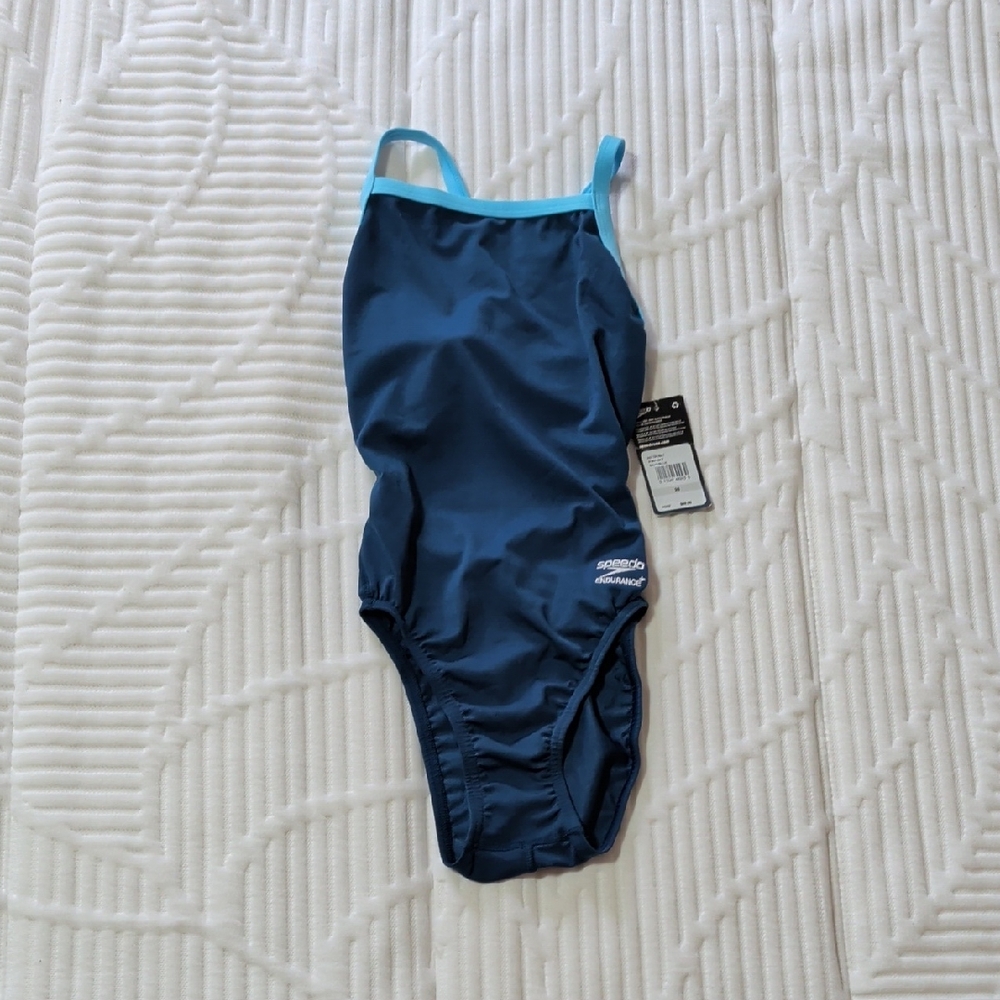 Speedo Navy Blue One-Piece Swimsuit with Aqua Trim